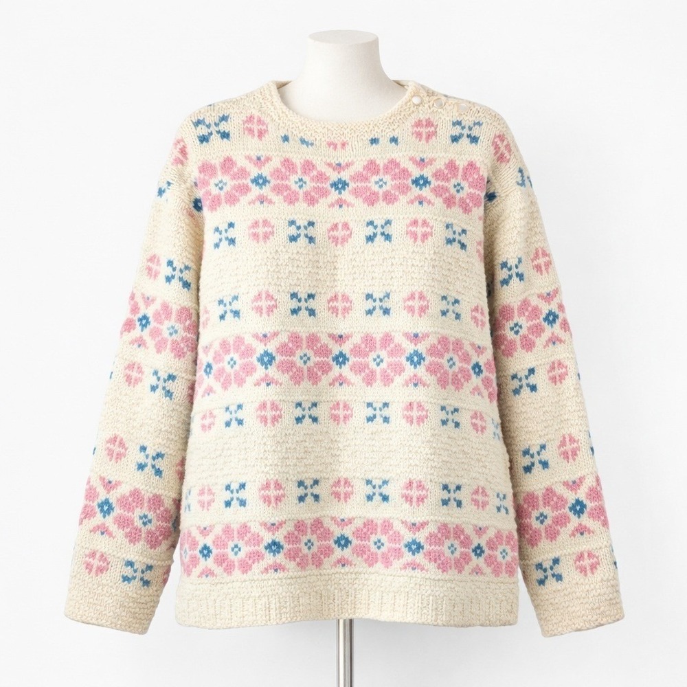 Vintage Deans Of Scotland Fair‎ Isle Wool Sweater Pink Cream Size S Cottagecore